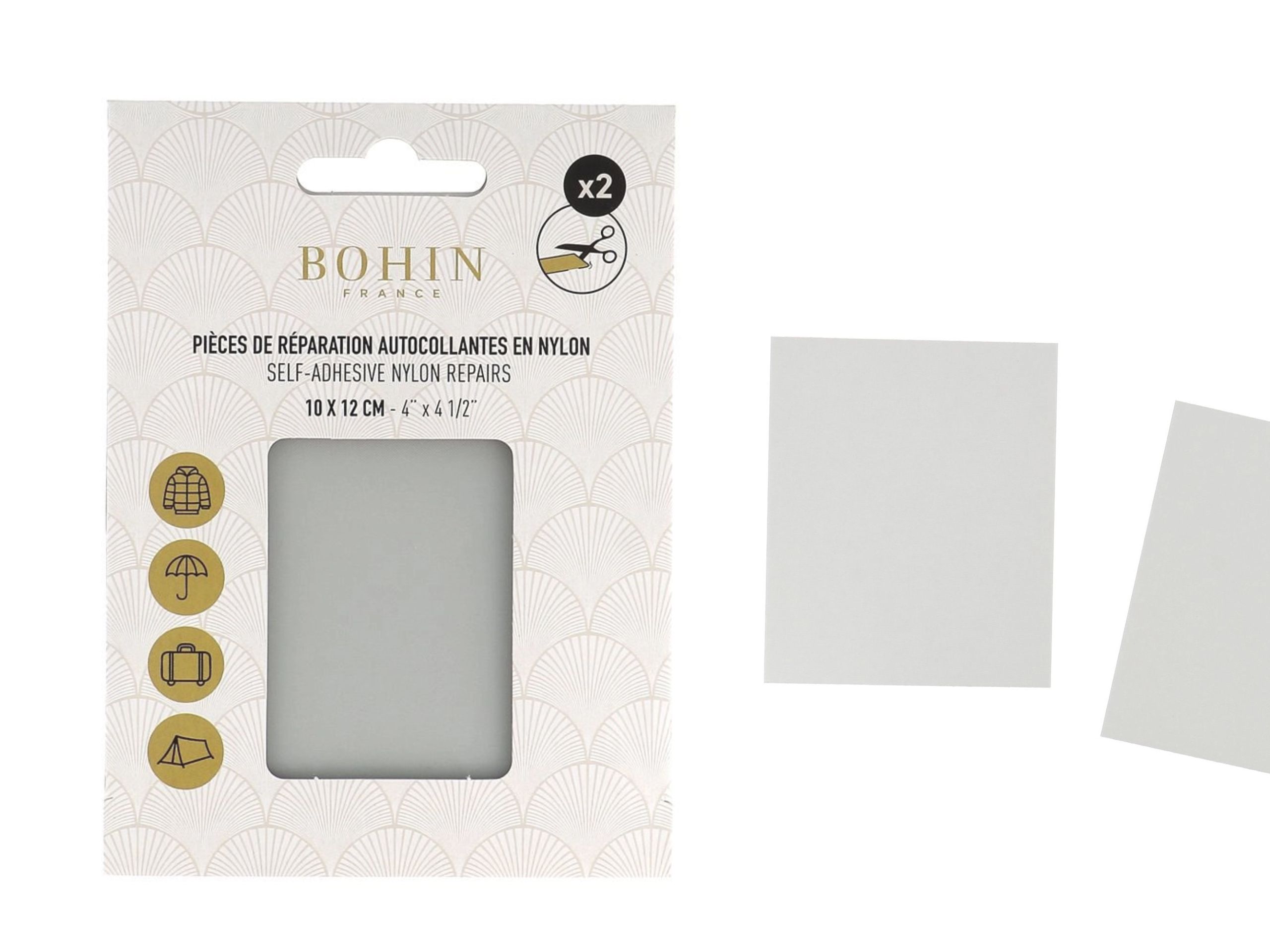 BOHIN Nylon Flickstoff Hellgrau 10 x 12 cm aufbügelbar 2 Stück