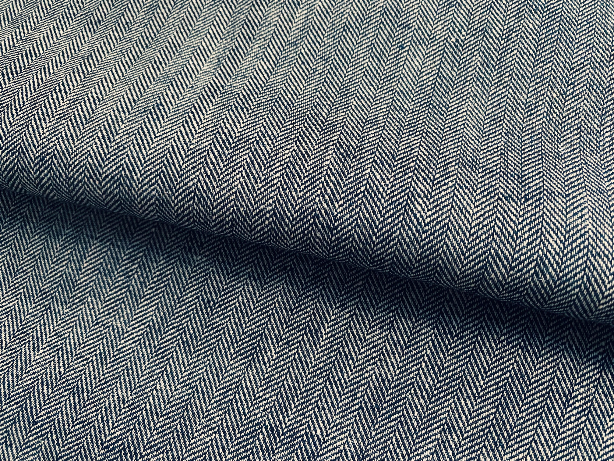 Baumwoll-Leinengemisch Twill Fischgrätmuster Schwarz