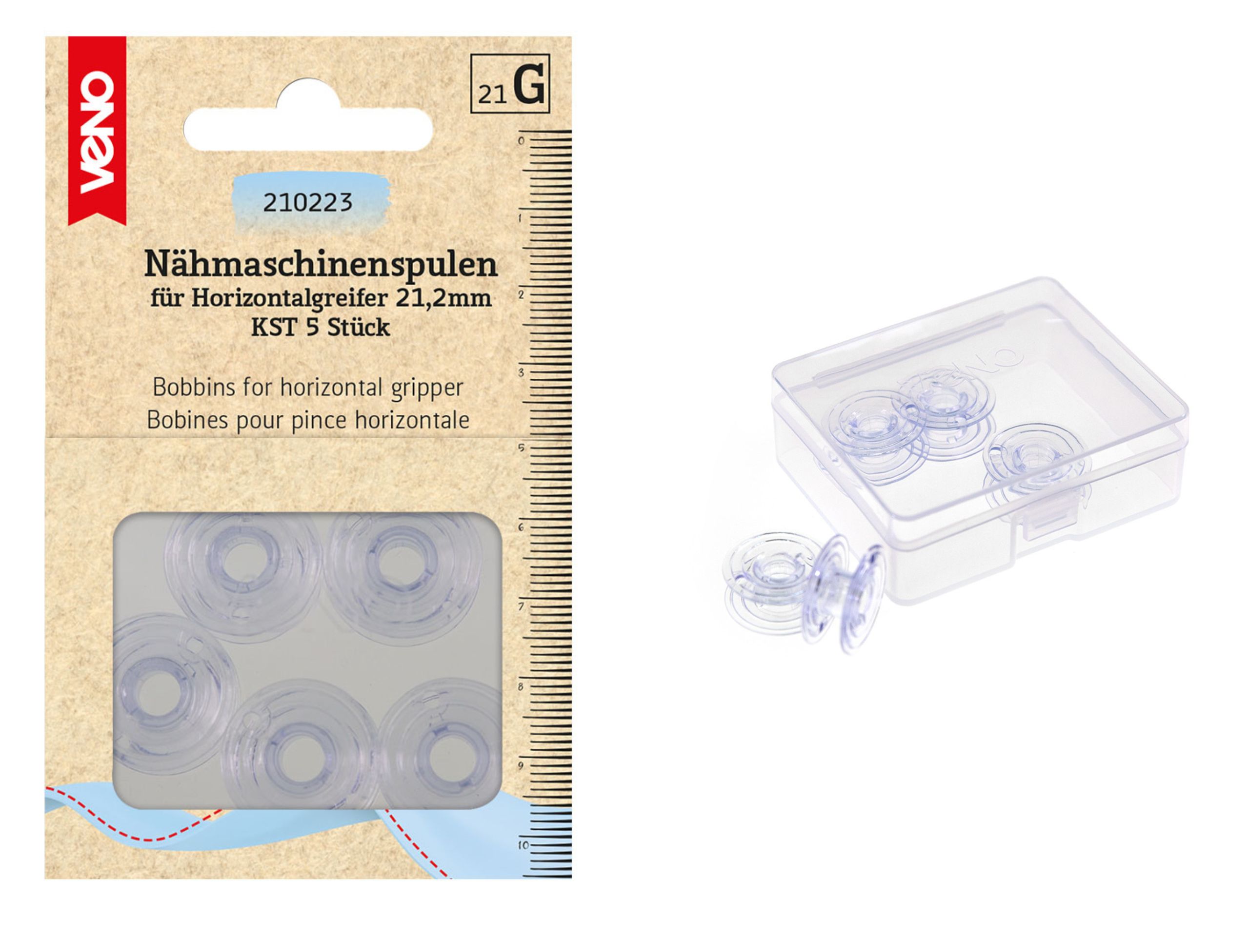 VENO Nähmaschinenspulen Brother Horizontalgreifer 21,2 mm Kunststoff