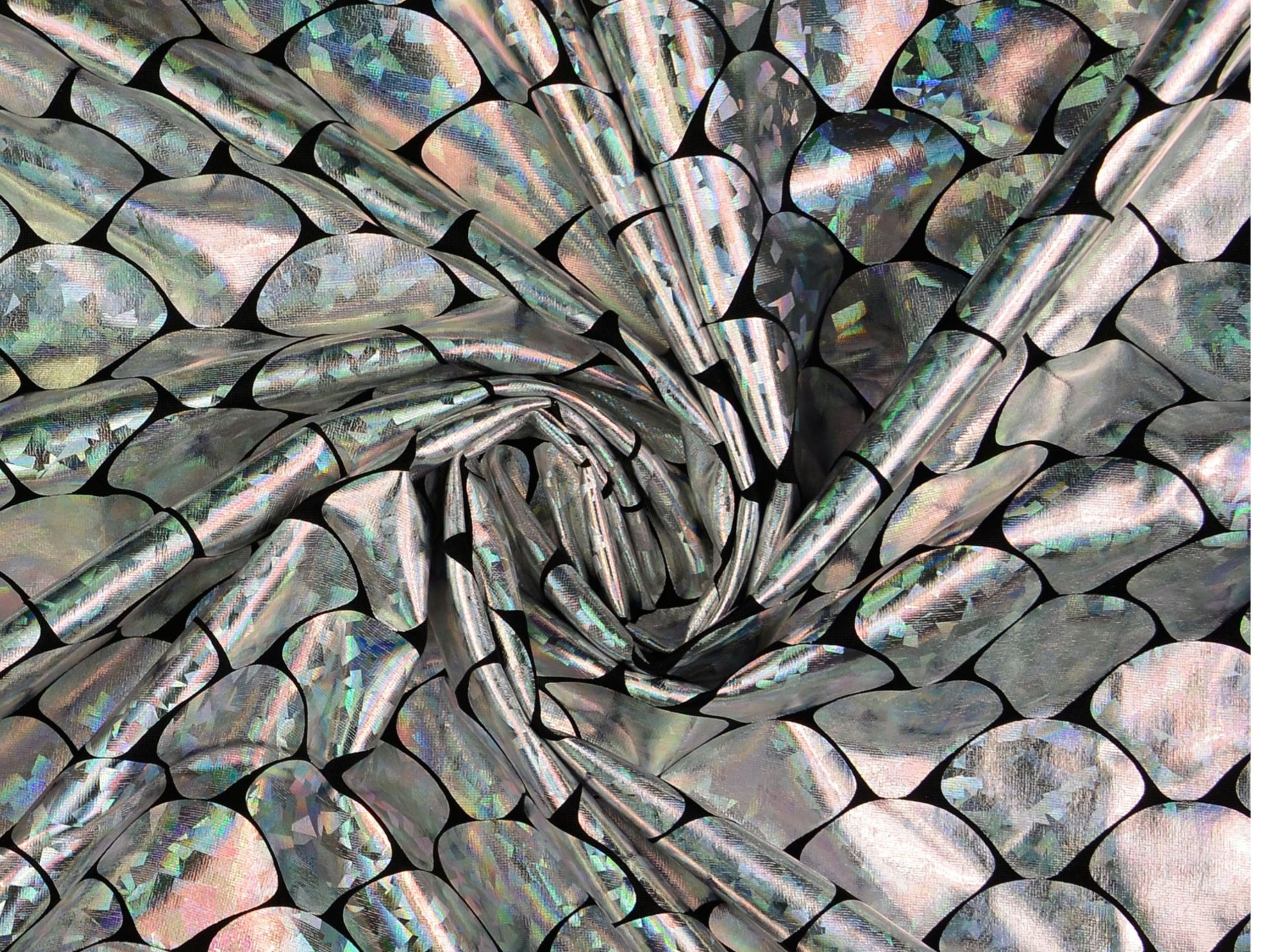 Dehnbarer Dekostoff Schuppen Silber Hologramm