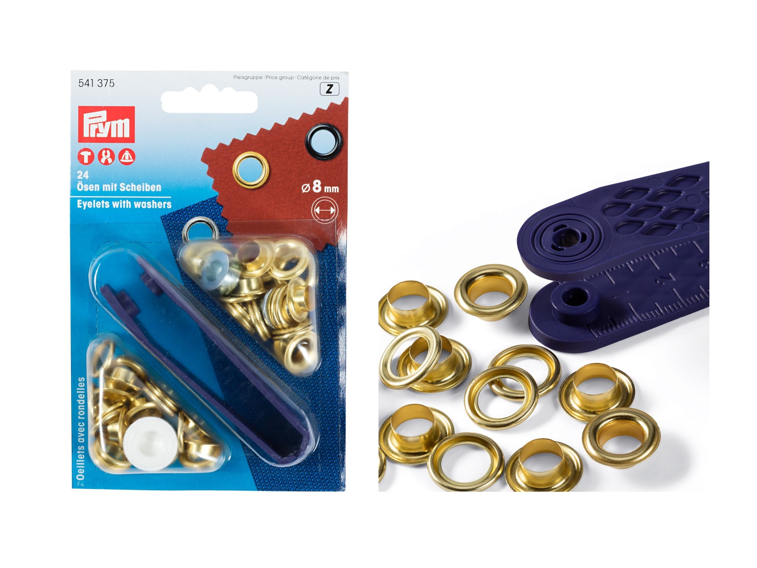 Prym Ösen und Scheiben 8,0 mm goldfarbig