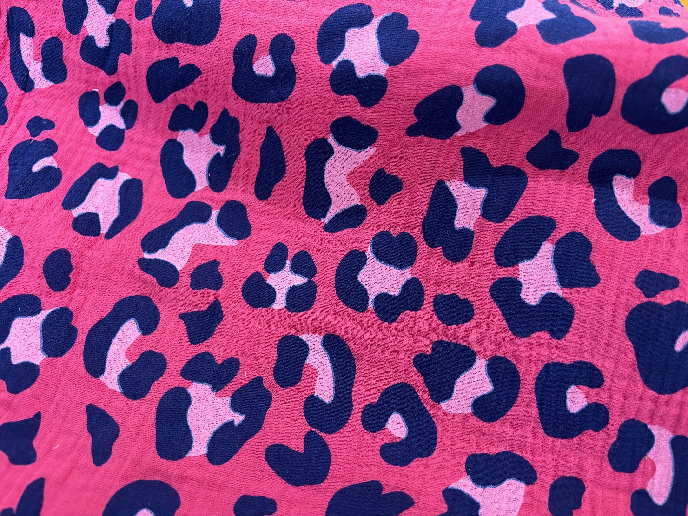 Musselin/Gauze Leo Tupfen Blau auf Pink