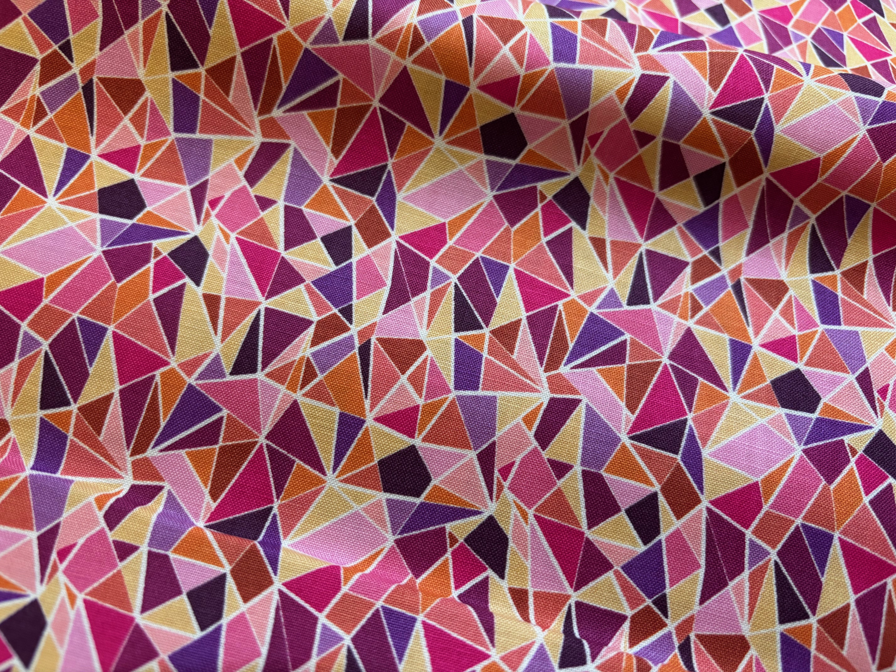 Baumwollstoff Strahlendes Mosaik Pink und Lila