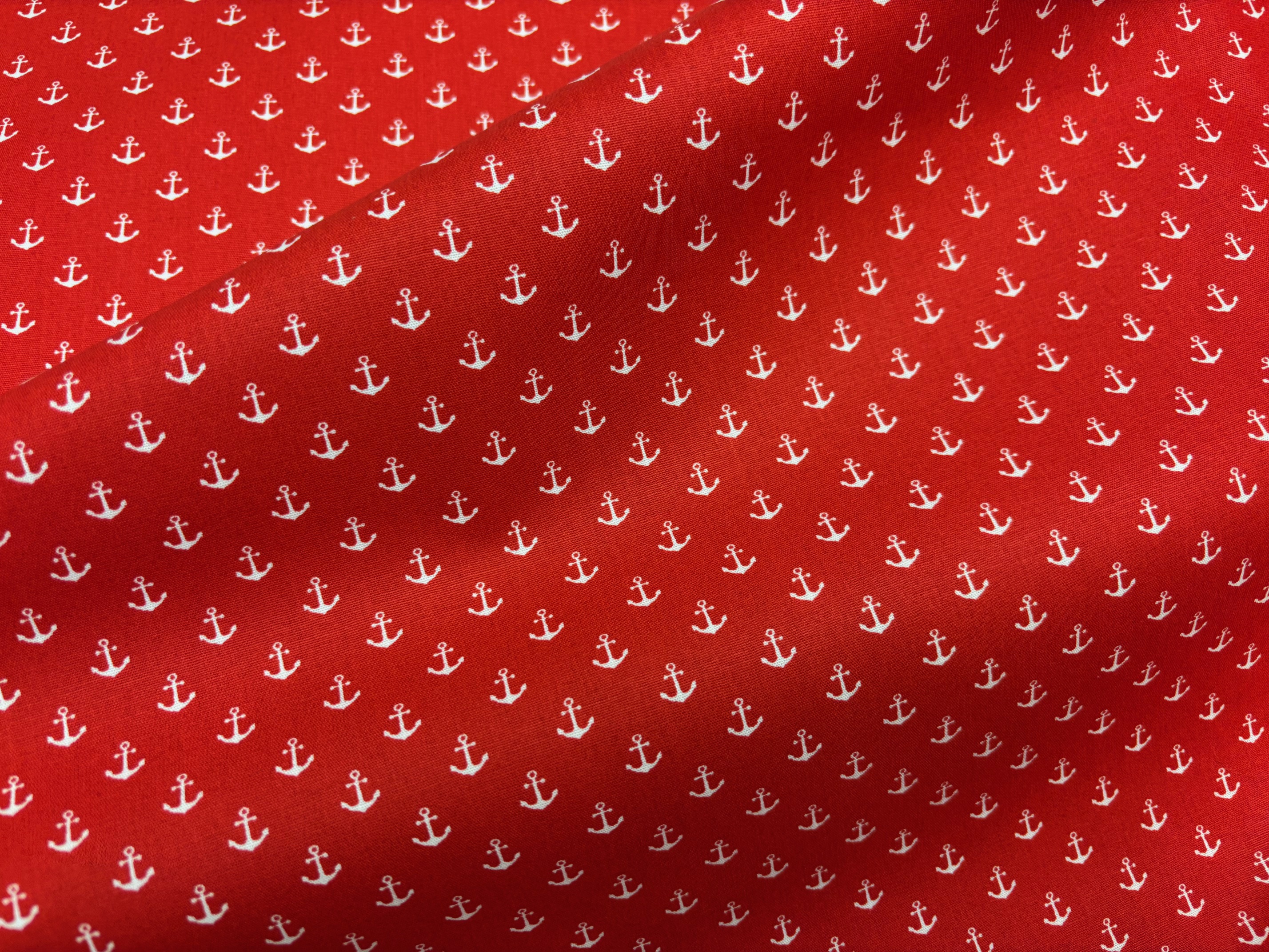 Baumwollstoff Anker in Weiß auf Rot VH