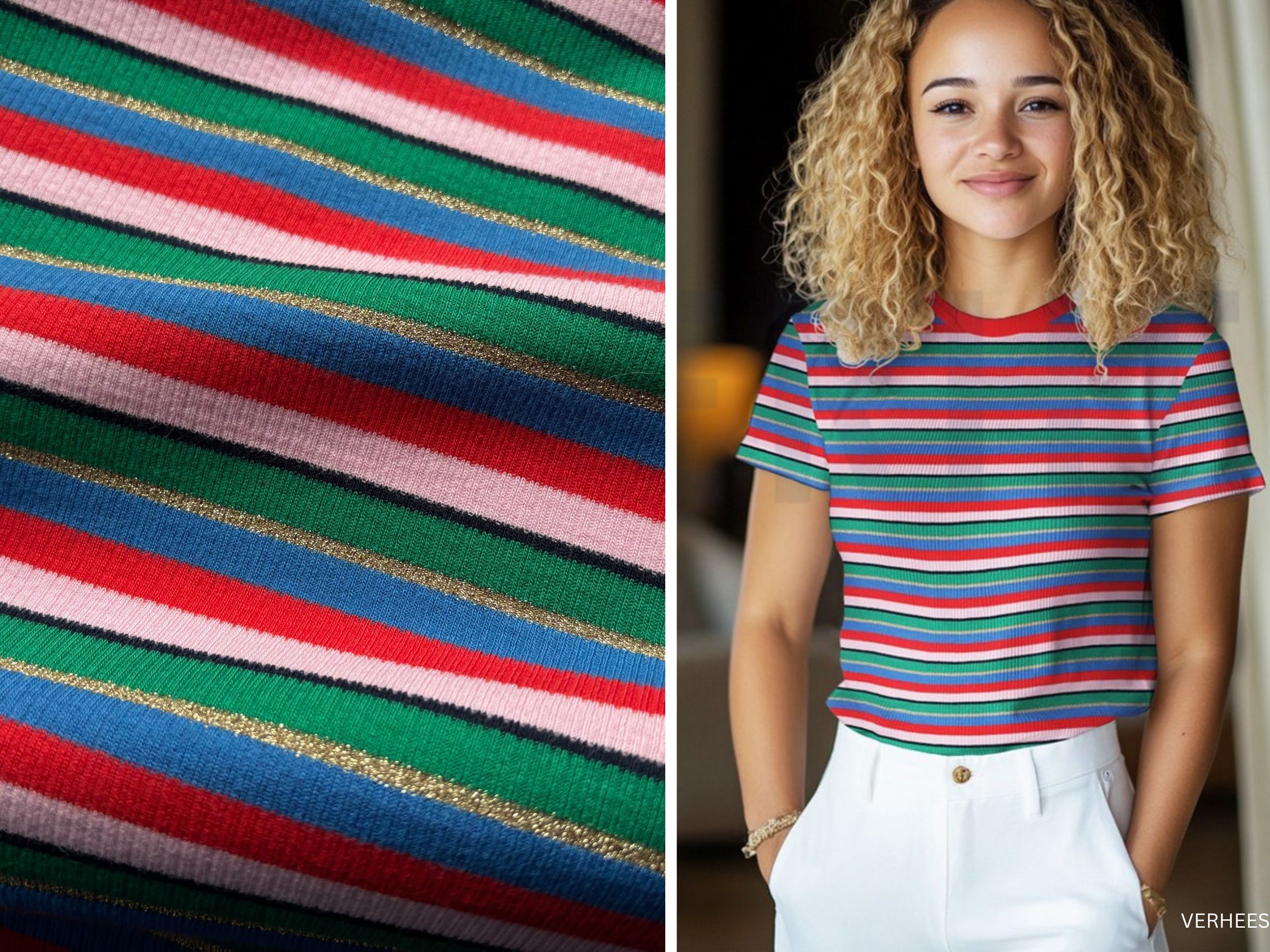 Rippenjersey Bunt gestreift Lurex Gold