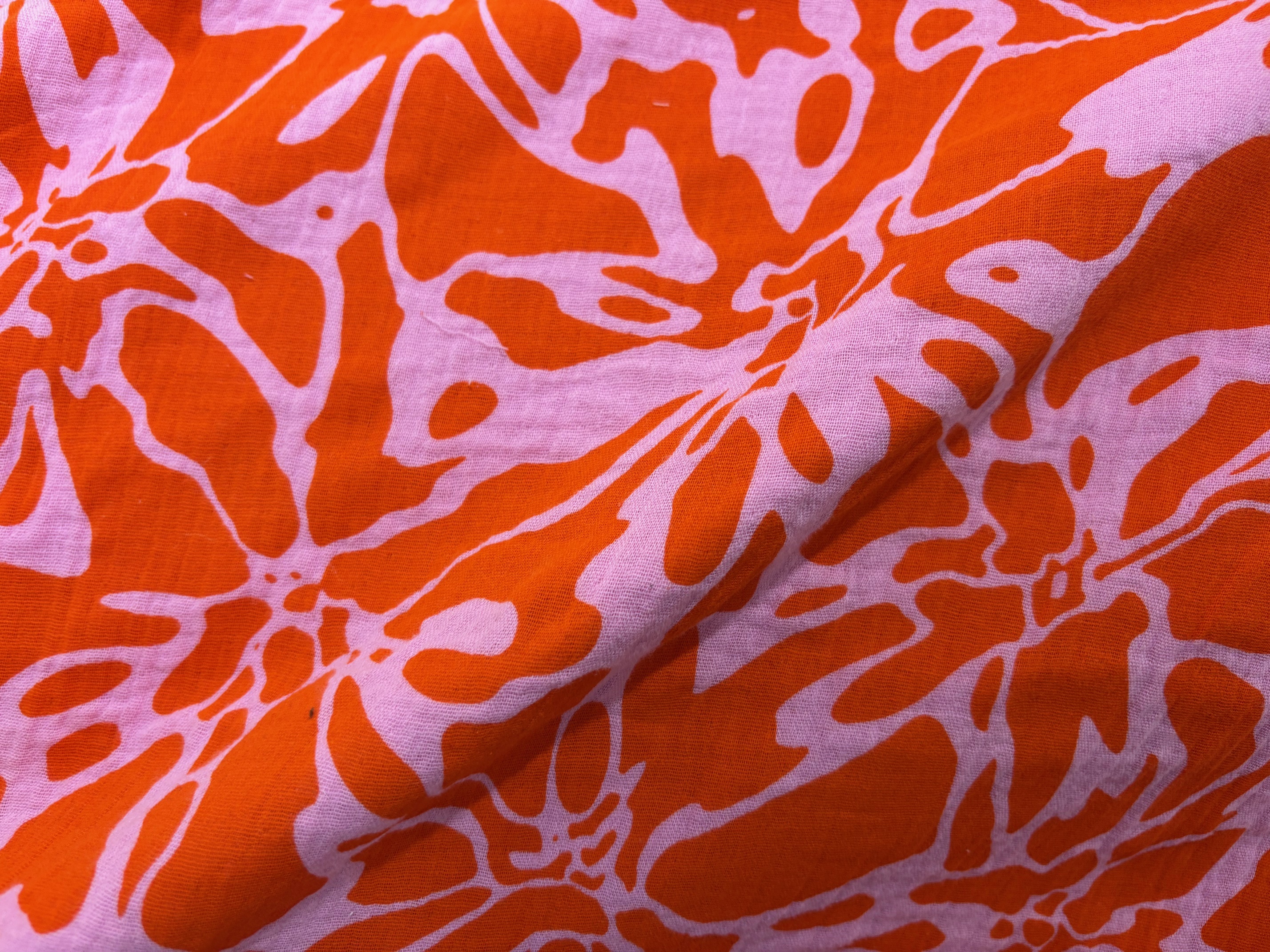 Musselin/Gauze Abstrakte Blumen Orange auf Pink