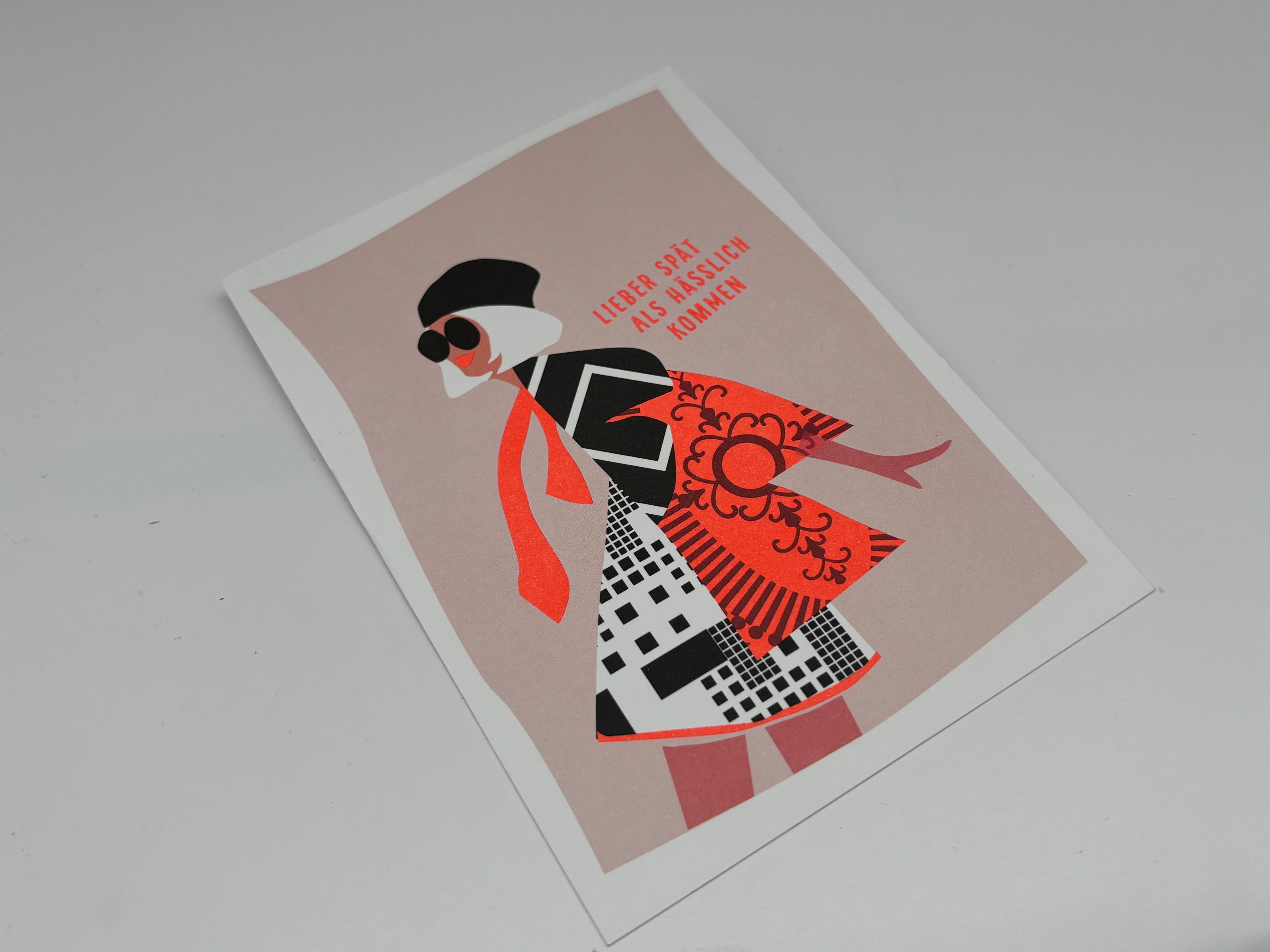 Postkarte Lieber spät als hässlich