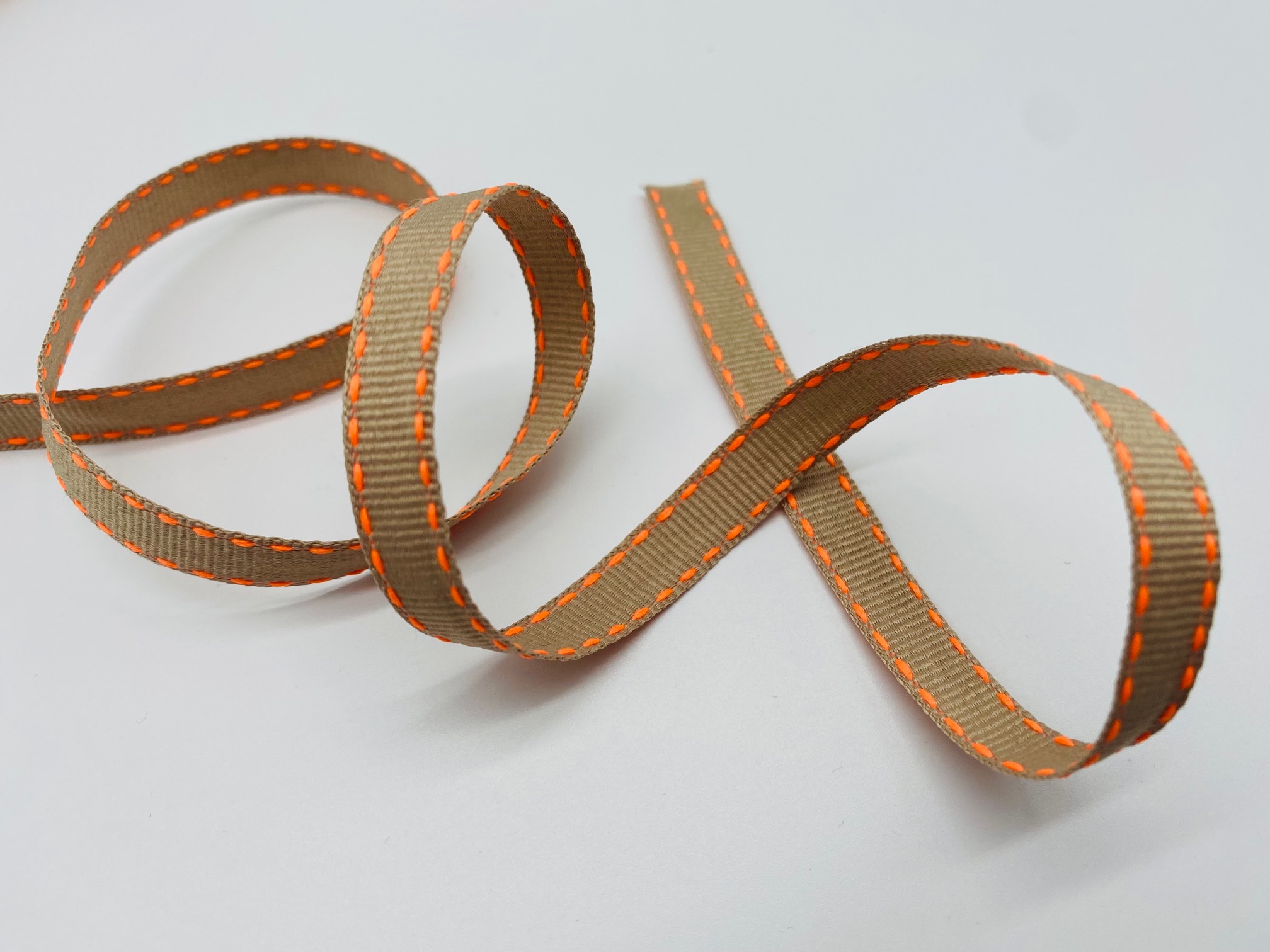 Webband Steppnaht Neon Orange Beige 10 mm