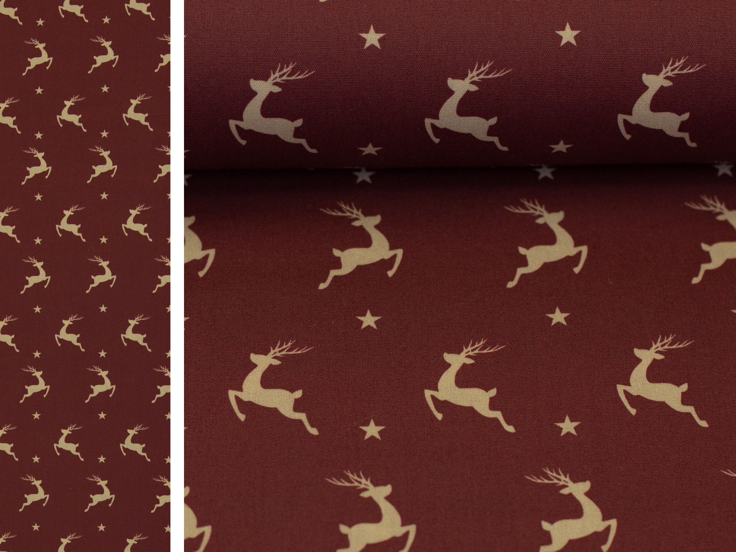 Weihnachtsstoff Björn Rentiere Rotbraun