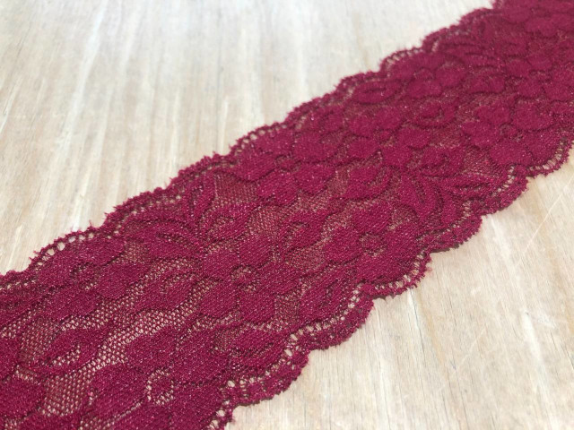 Elastische Spitzenbordüre Dunkelrot 90 mm