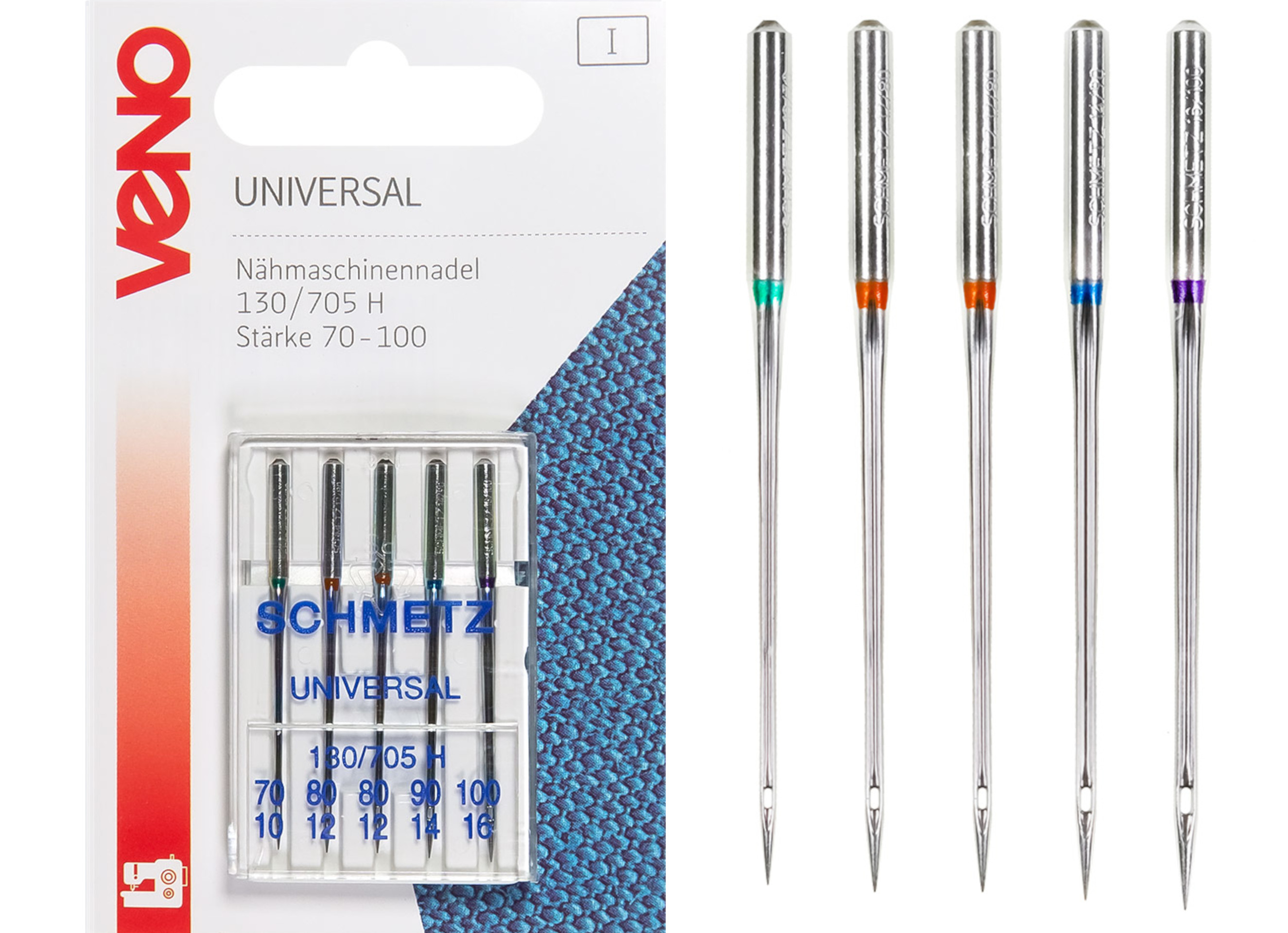 Veno Nähmaschinennadel Universal Set 5 Stück Stärke 70-100