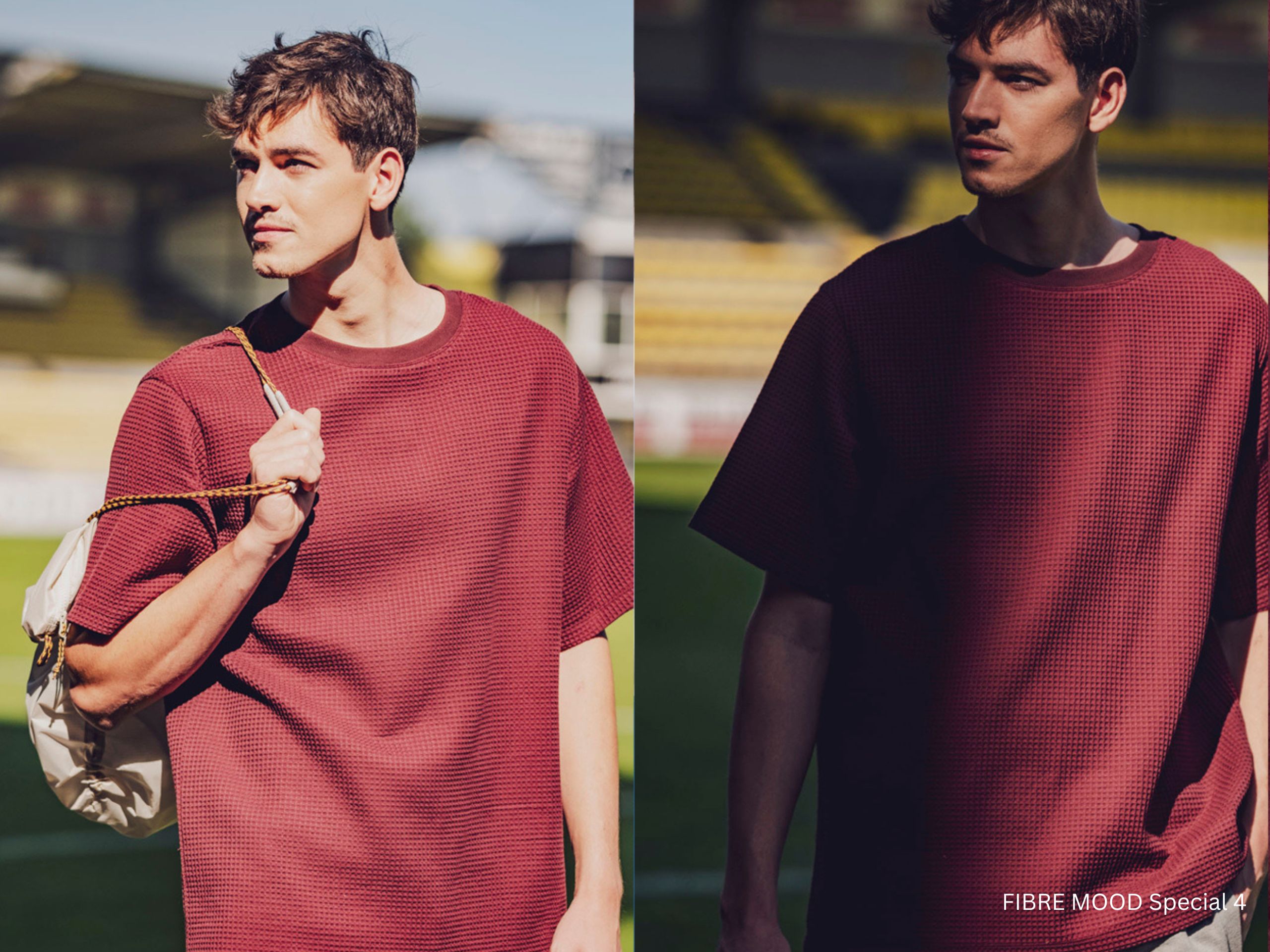 FIBRE MOOD Waffelpique Bordeaux Ecru