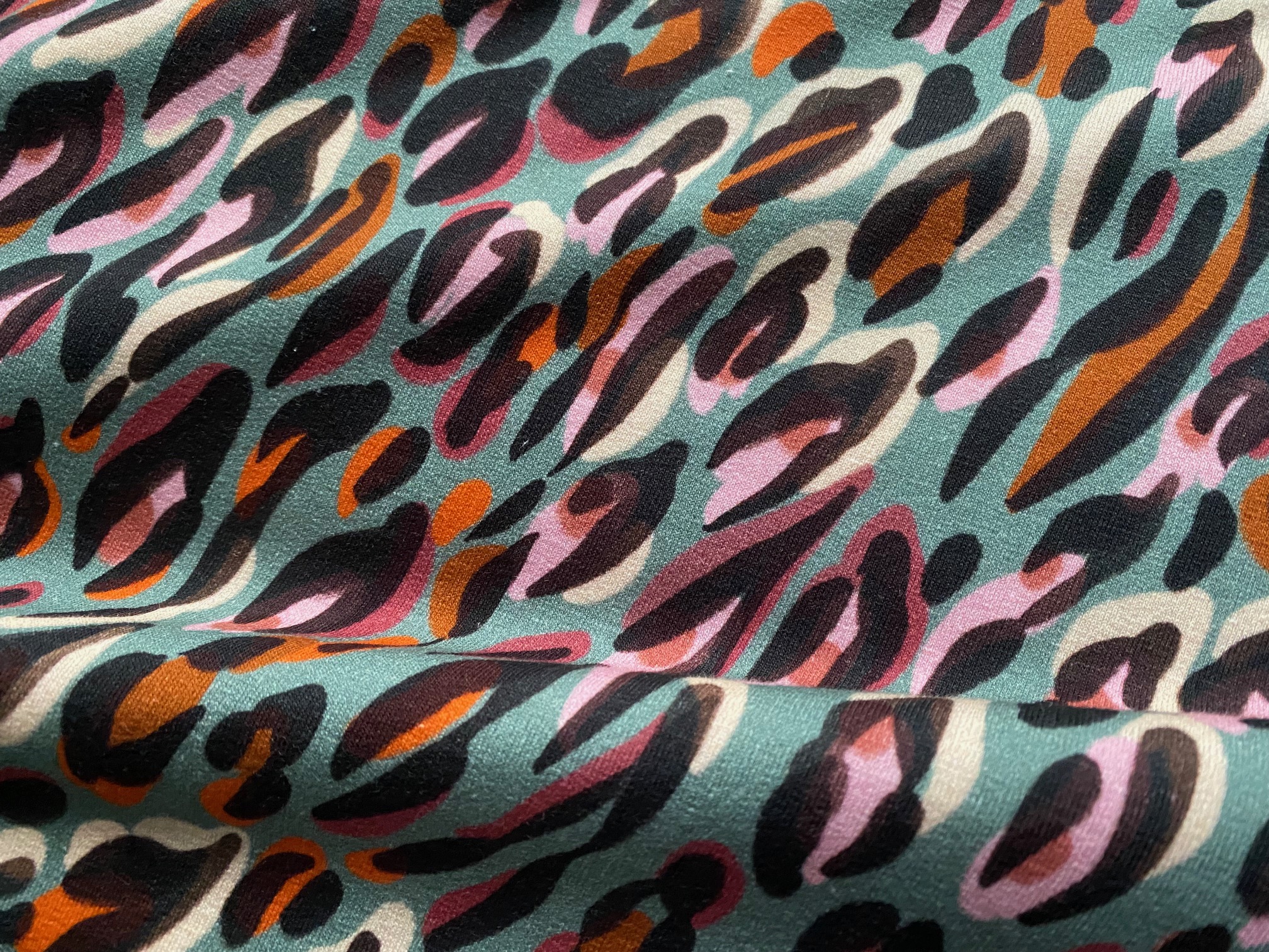 French Terry Leo  Animal Print Mint