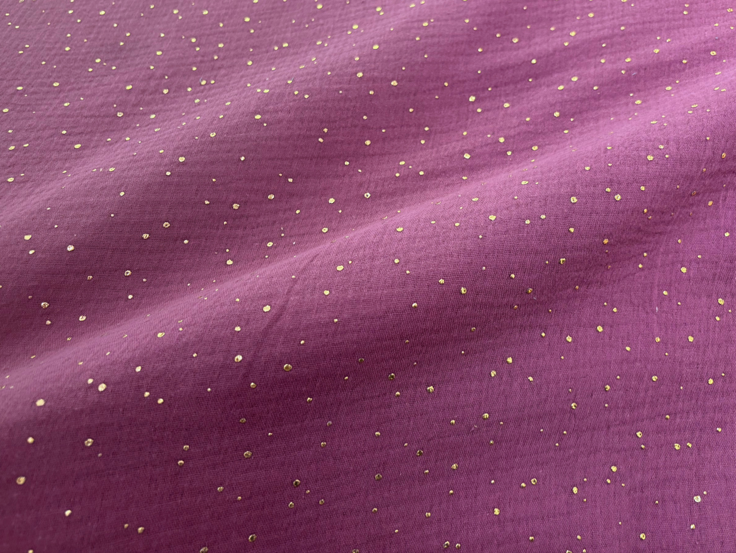 Musselin/Gauze Uni Altrosa Punkte Gold metallic