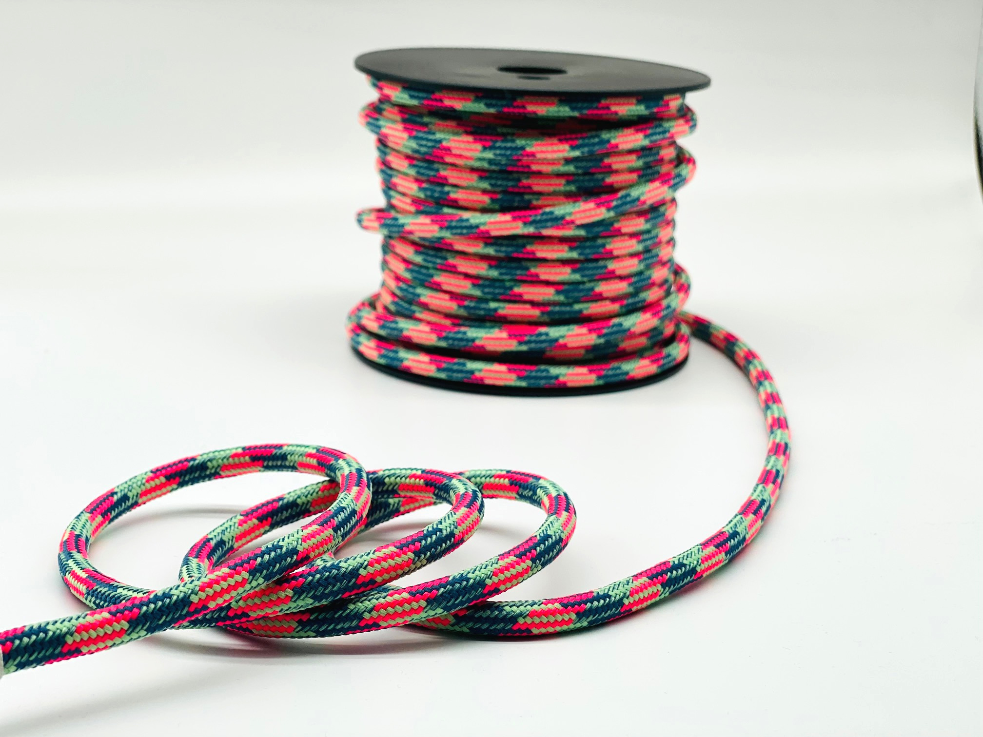 Bunte Rundkordel 8 mm kariert Neonpink Petrol Hellgrün