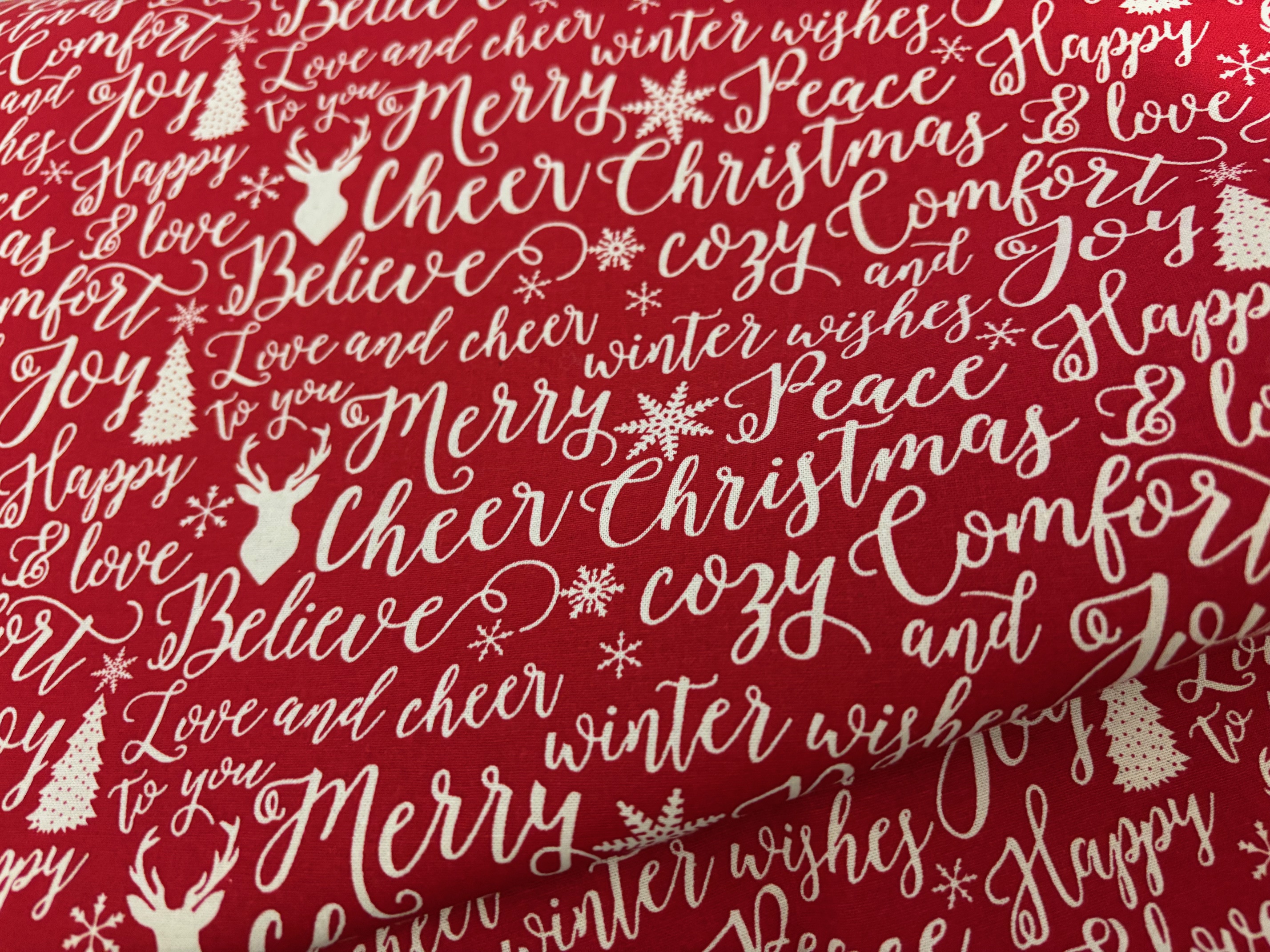 Weihnachtsstoff Merry Christmas Rot Cretonne