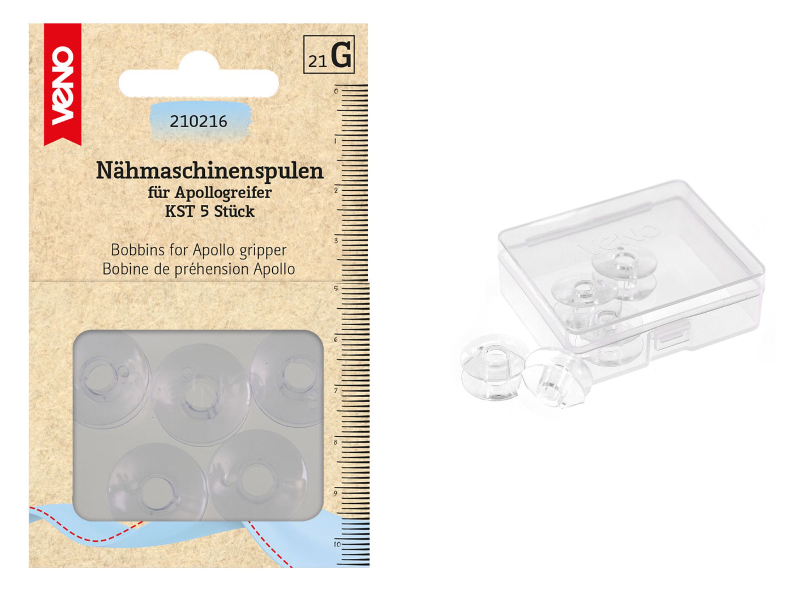 VENO Nähmaschinenspulen für Singer Apollogreifer 20,4 mm Kunststoff