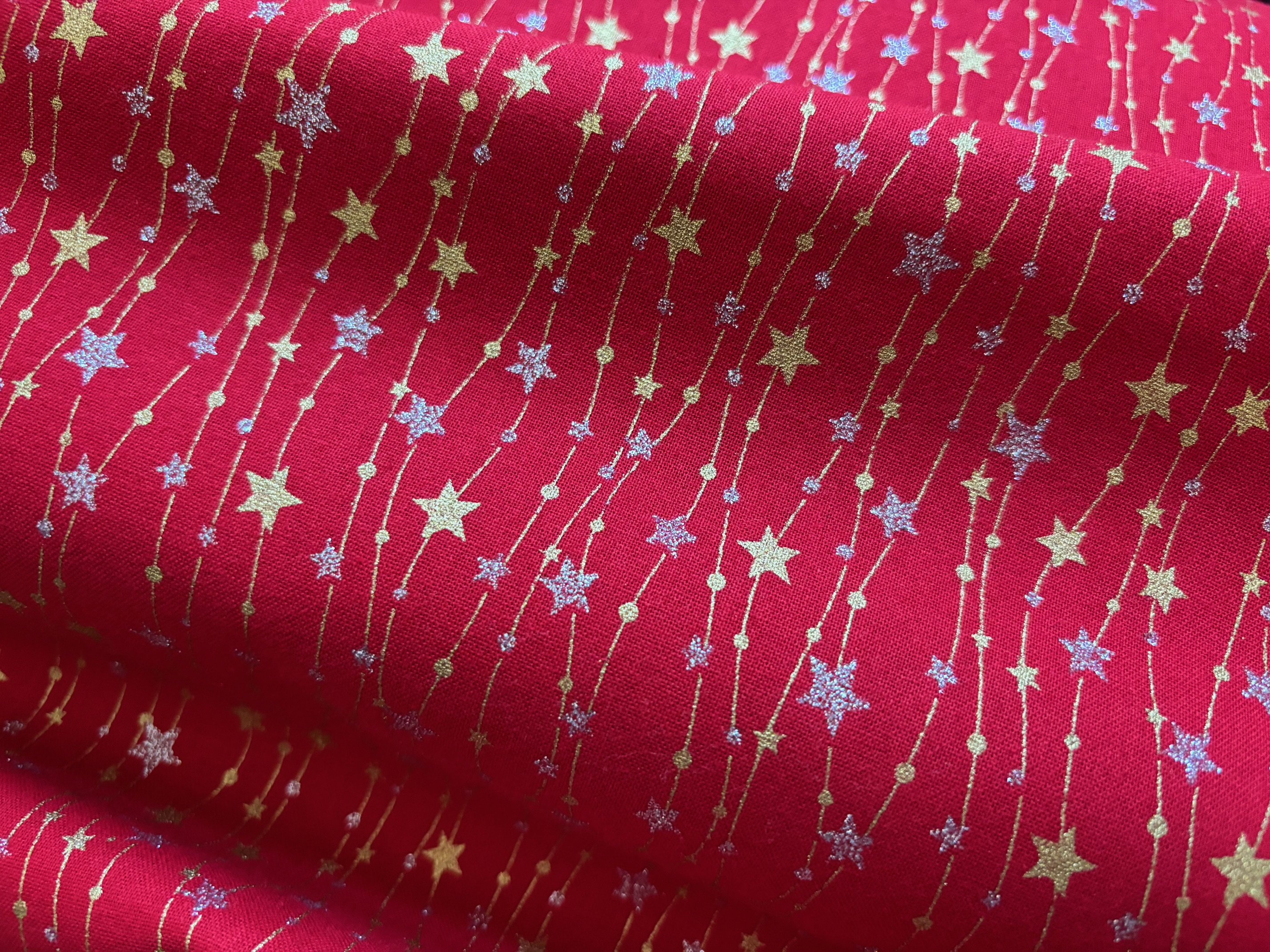 Weihnachtsstoff Sternenglitzerfäden Rot