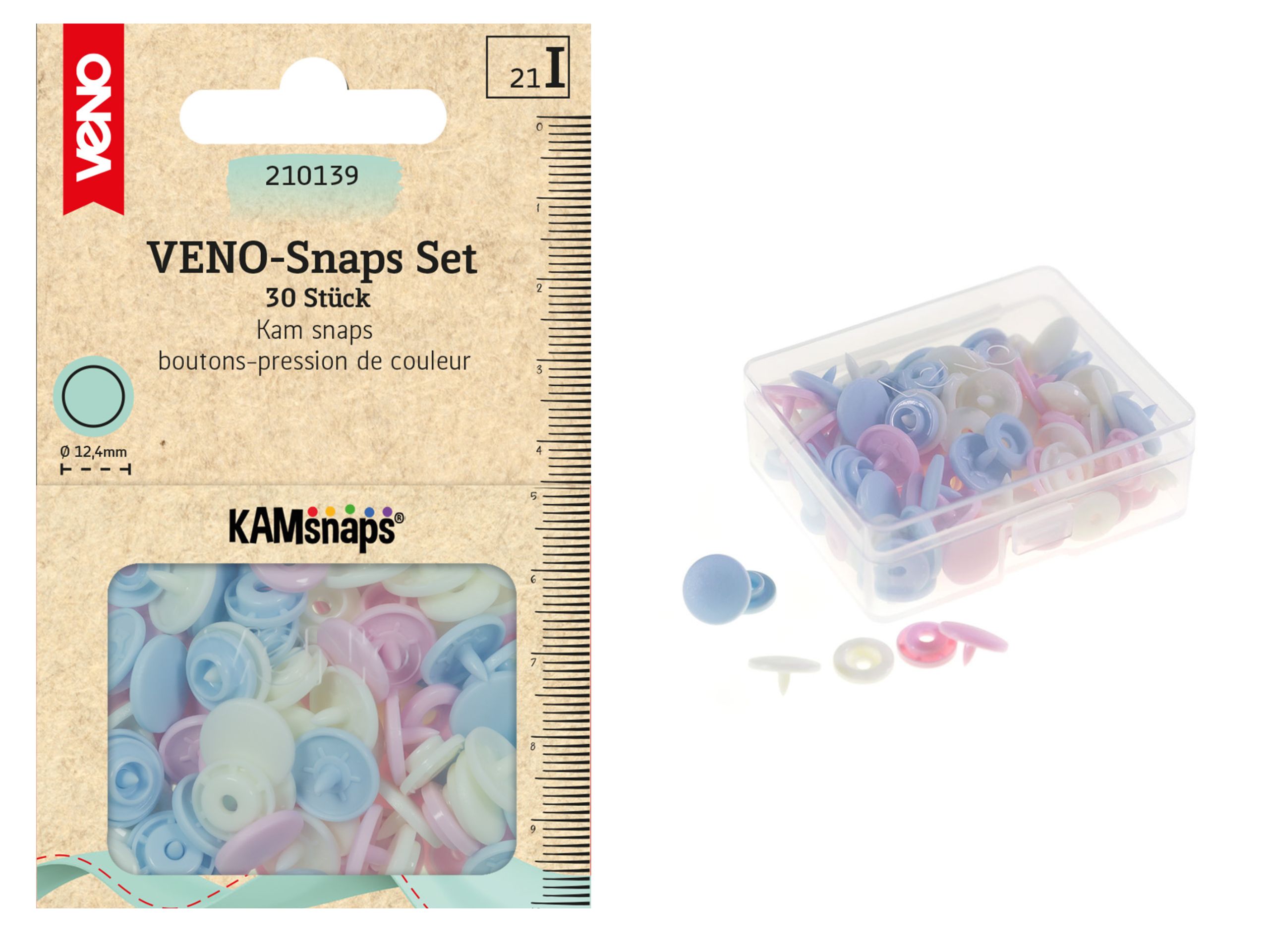 VENO-Snaps Druckknöpfe Mix Rosa/Blau/Creme Kam Snaps 30 Stück
