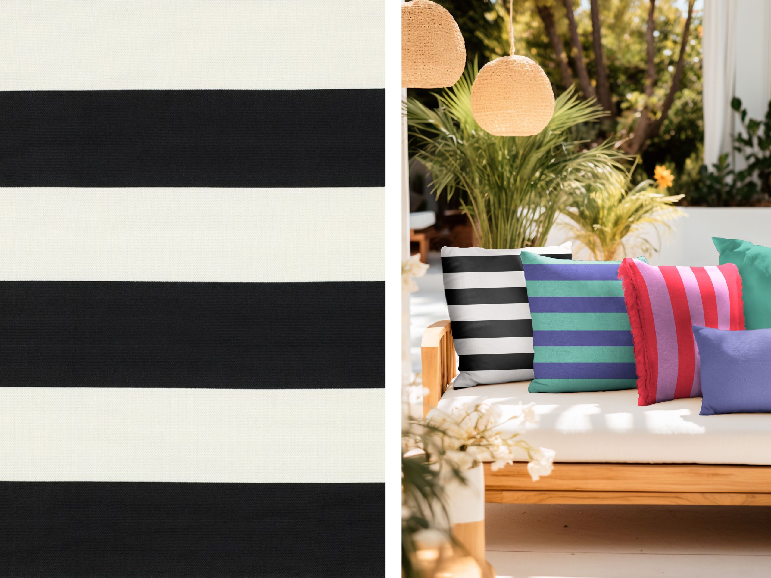 Canvas Blockstreifen Schwarz/Weiß