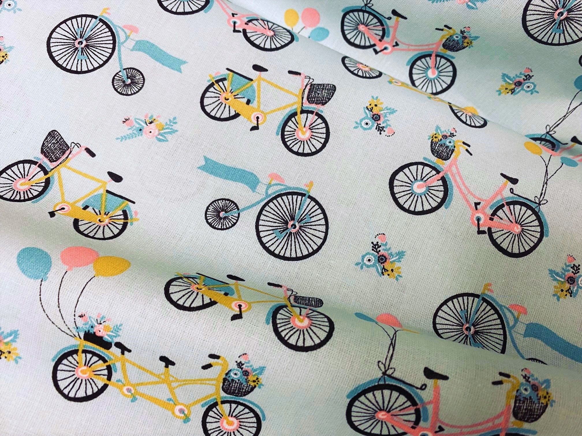 Bio-Baumwollstoff Retro-Fahrräder Mint