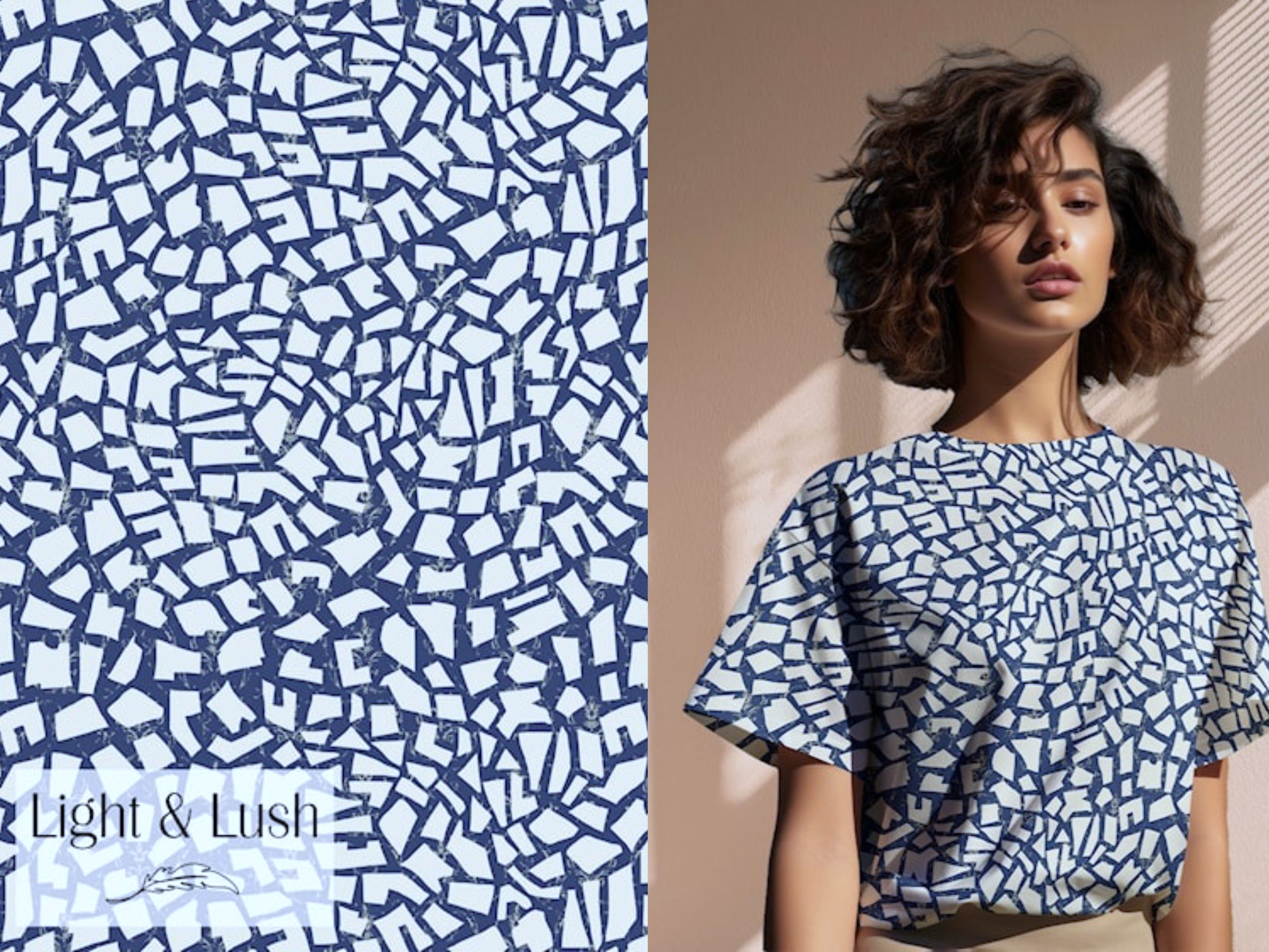 Viskose Light and Lush Mosaik Blau/Natur