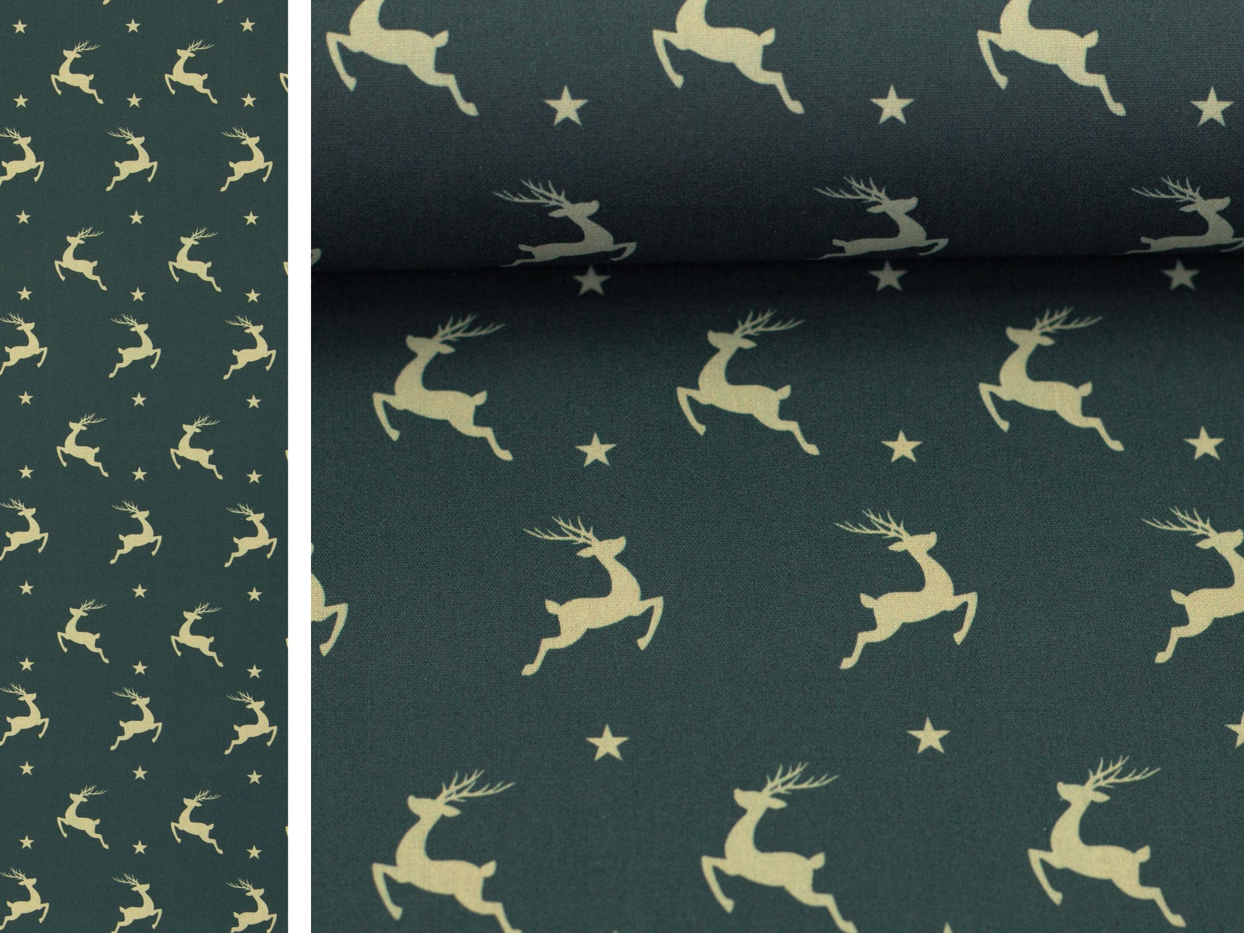 Weihnachtsstoff Björn Rentiere Grün