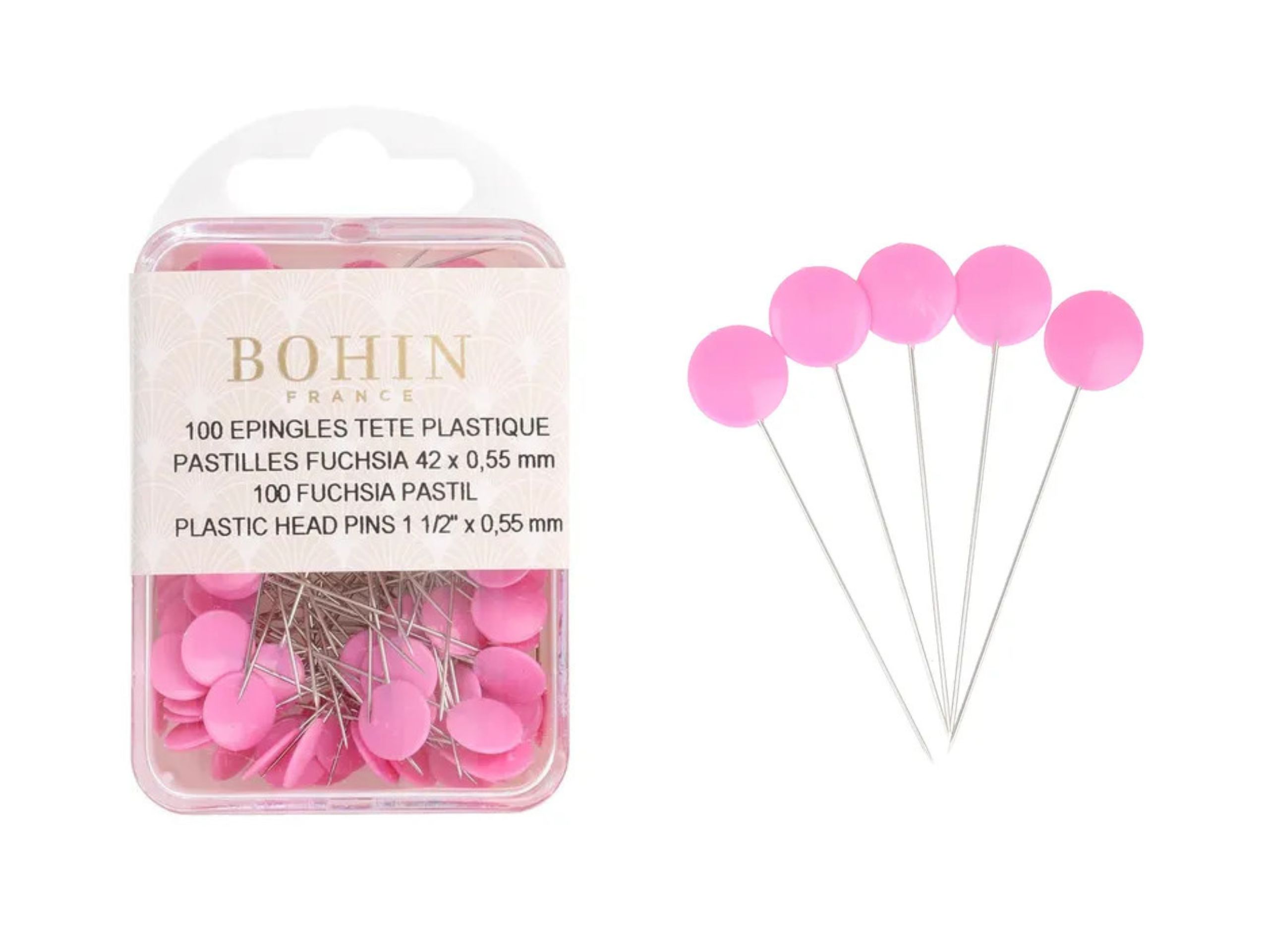 BOHIN Lange Stecknadeln 100 Stück Pink