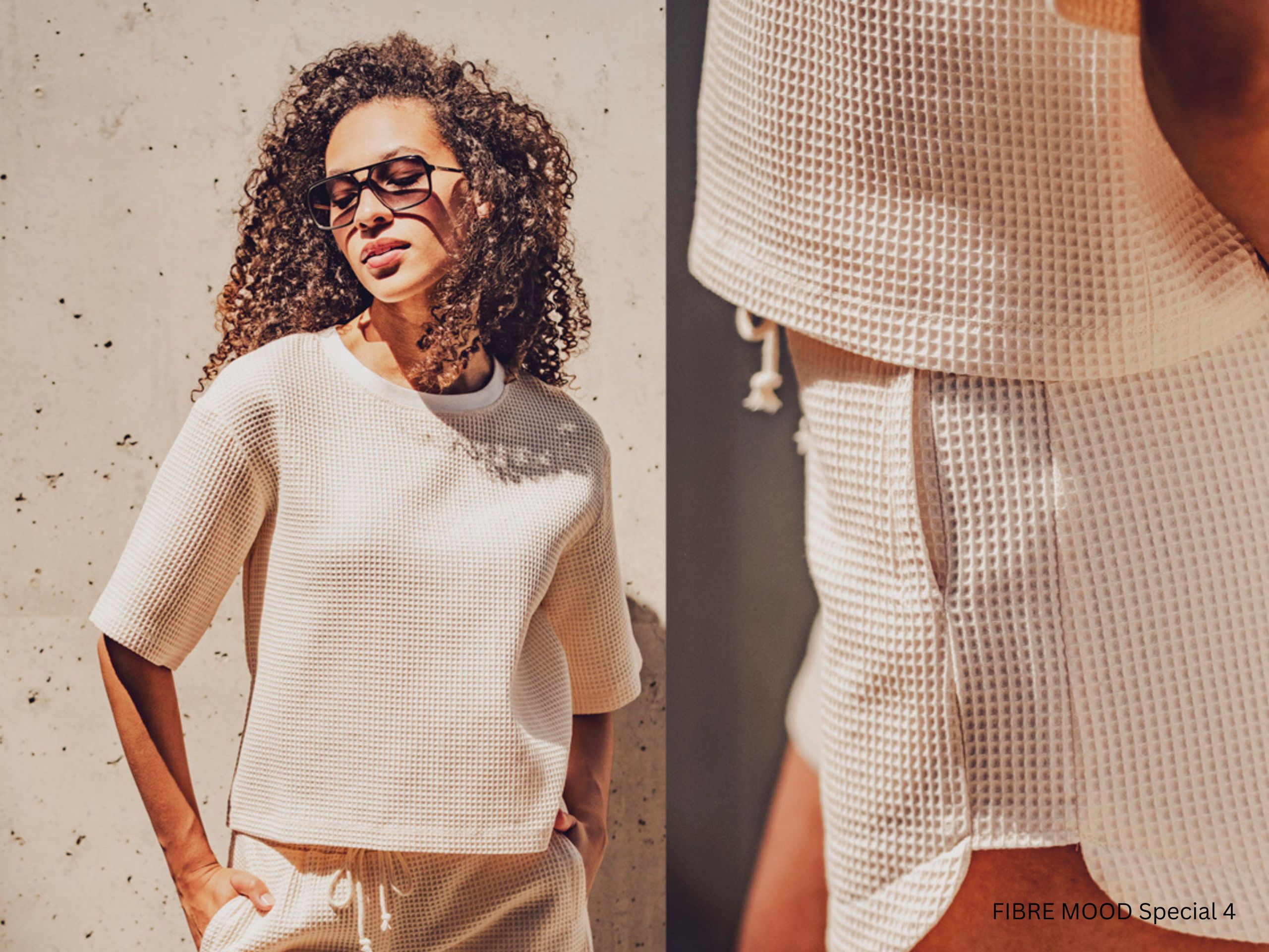 FIBRE MOOD Waffelpique Naturweiß Ecru